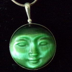 Vintage Handcrafted Sajen Offerings SS Green Fiber Optic Pendant